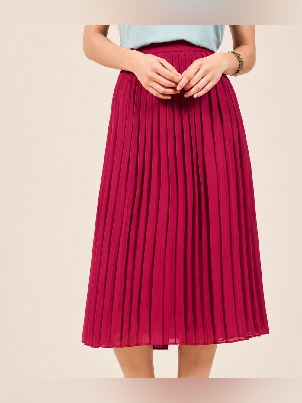 ✨💗 ModCloth Pleated Midi‎ Skirt Pink High Waist Feminine Classic Size Small 💗✨